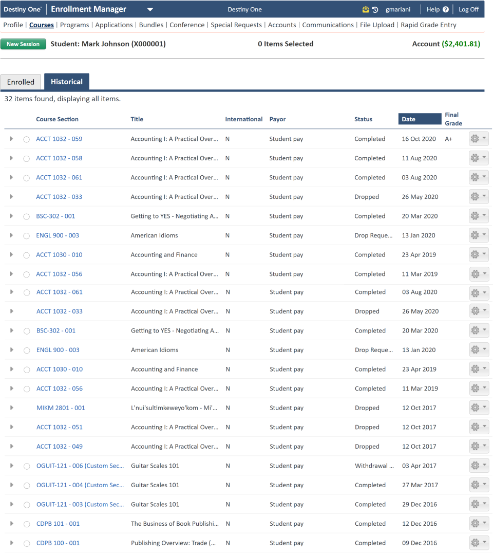 screenshot of Modern Campus Lifelong Learning